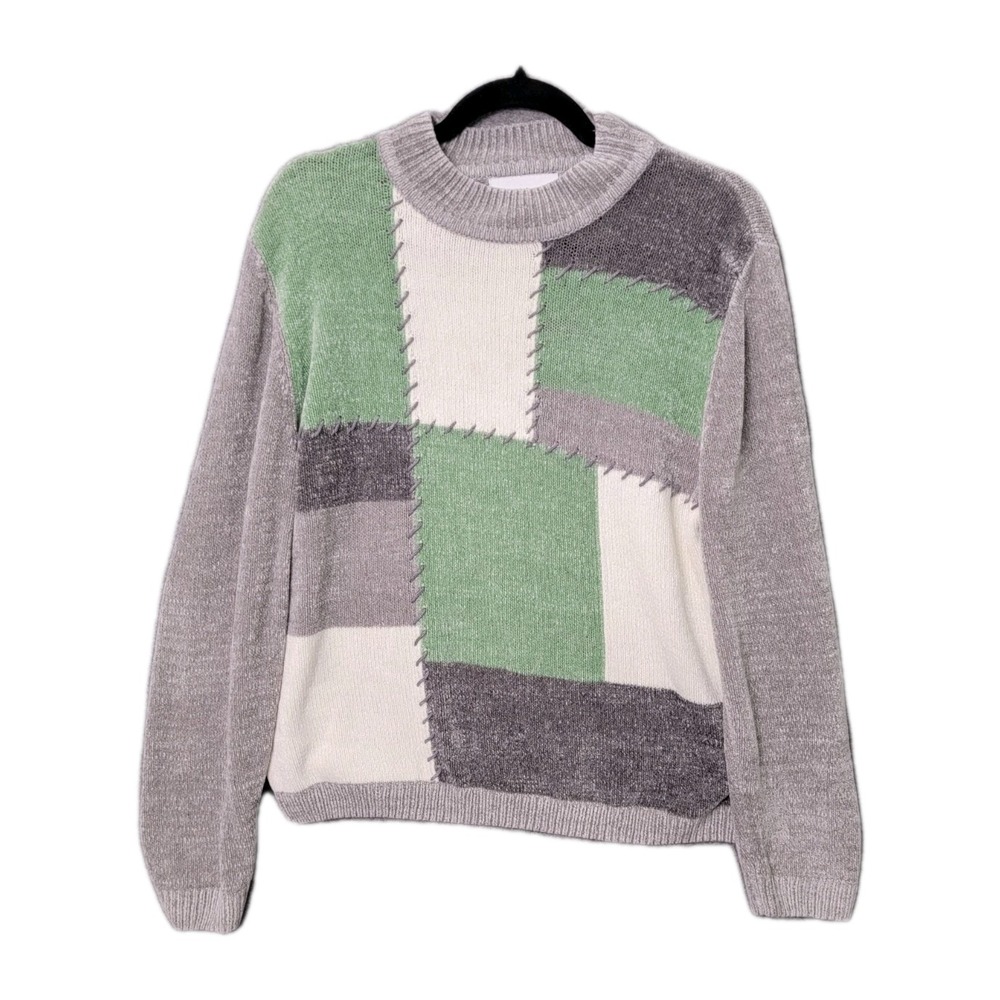 Alfred Dunner Womens Gray Color Block Patchwork Pullover Sweater S Frankenstein